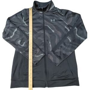 UA YXL long sleeve zip up jacket black and grey